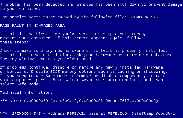 windows blue screen of death